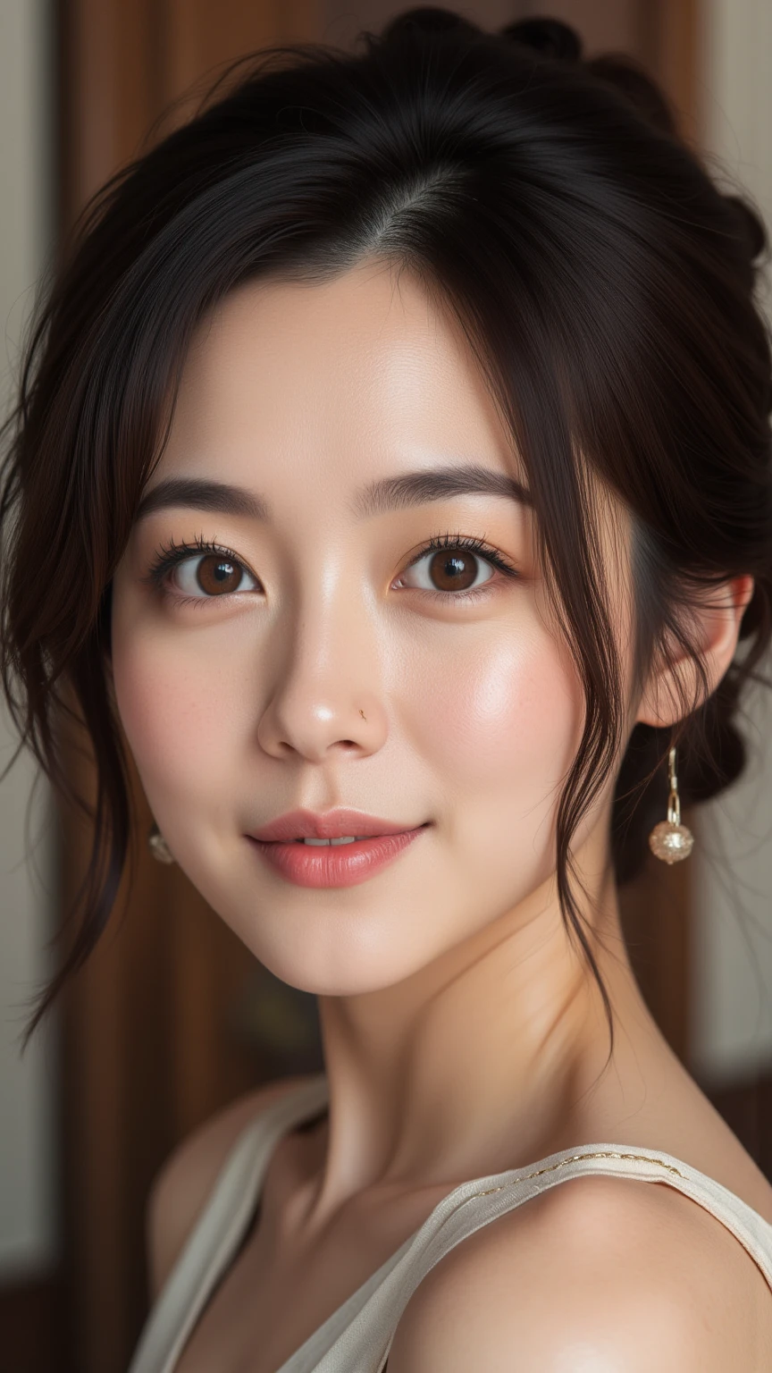 Korean 40 years old beautiful, very detailed face, 8k resolution, render, style photos, (((just the head)), styled hair, 40 year old face