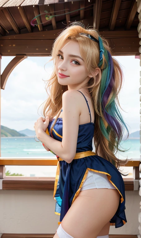 (The best quality, 4k, 8k, High Resolutions, masterpiece:1.2), ultra detailed, detailed face, Detailed lips and eyes..........., cute makeup , attractive appearance, expressive face, realist,
BREAK   ,Beautiful Caucasian woman with shoulder length messy wavy pink hair, , beautiful athletic teen girl ,teenager with athletic body , Big pink eyes, clear skin, slim and athletic, hair that covers one eye,
BREAK  (dynamic pose),  medium breasts , exprecion happy , Soft sunlight illuminating the scene, Subtle movement of the wind in the hair, happy expression, gloomy atmosphere, kindly, Natural lighting that emphasizes your features..........., Subtle shadows that add depth and dimension to the image....... , beautiful girl  , mlp Rainbow dash , rainbow colored hair , rainbow colored hair , ong boots with heel  , posa frente a un árbol de navidad, Sunset , forest ,  Whole body ,mlp , Rainbow dash ,wear makeup , blue eye shadow , foto de Whole body , Nice smile , vestido azul navideño , navidad , vestido escotado , detalles de navidad en vestido , alegre , linda sonrisa , stocking sexys