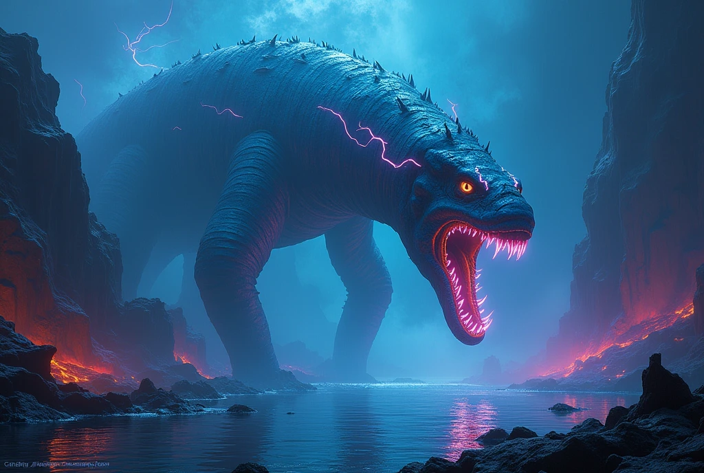 Deep beneath the lake Gigantic Neon's leech Eel