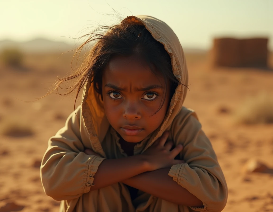 Generate a highly detailed and realistic image of a beautiful 10 years old girl from Namibia. The girl should have authentic Namibian features, town background. Hyper-realistic