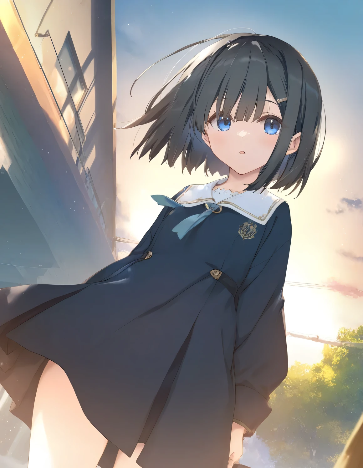 1girl, , littlee, black hair, short hair, bob cut, beautiful detailed eyes,open mouth, expressionless, outdoors,wind,fantasy, game CG, break,(artist:mitsumi_misato),artist:fujiyama,artist:kokonoka, break,(masterpiece), (best quality), (ultra-detailed),(Detailed Lighting), very aesthetic, newest, beauty illustration,super detailed skin, (masterpiece), (best quality), (ultra-detailed), very aesthetic lighting,newest ,hi res,absurd_res,shiny skin,2023, shaded,digital media (artwork), realistic lighting, 16k, 8k,highres, source_anime, official_art, photoshop_(medium)