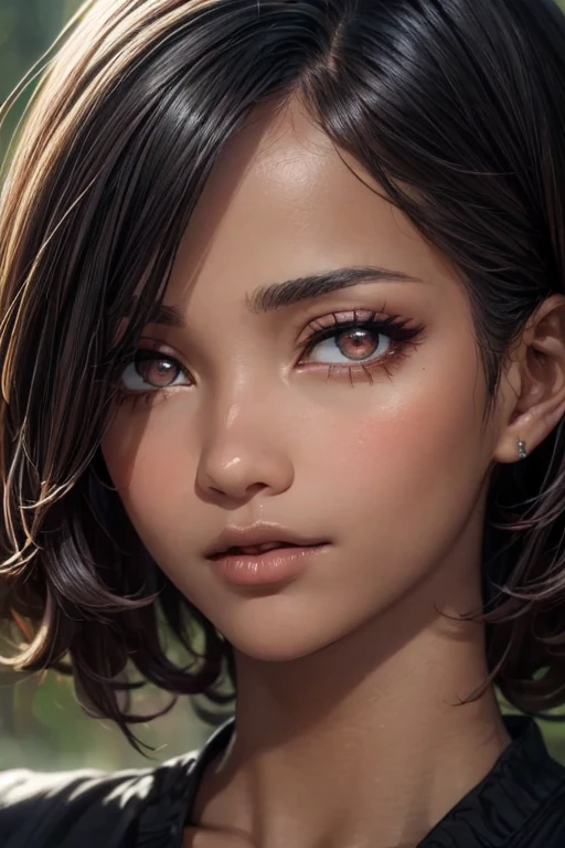 (masterpiece:1.3), (  top quality: 1.4), 
  cinematic writing  , 
( １ girls with light makeup),   beautiful face, (  realistic face), 
 (( beautiful hairstyle :1.6)) , ((Long Bob Hair:1.3, Curly Hair))
  Real Eyes ,   beautiful detailed eyes , 
(  real skin ),   Beautiful skin, 
(blouse), 
  absurd,  Charming, 
   Ultra High Resolution,   super real ,   very detailed, ((Dark skin tone:1.4))