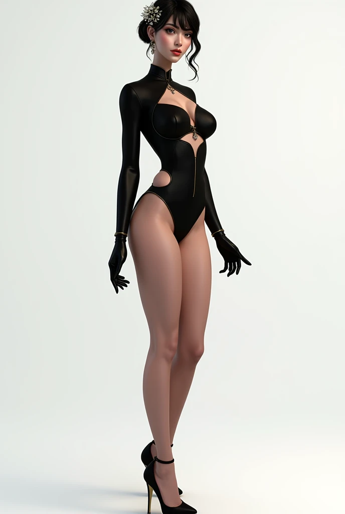 Master of animation, A perfect masterpiece, On a pure white background、Dressed in cool, sexy and modern clothes、Sexy mature modern woman standing, Flowing silver hair, Full Body Stand Posture, Thin legs, Large Breasts, Detailed facial details, Natural and beautiful standing posture, Crisp and realistic body detail,(NSFW:0.5)