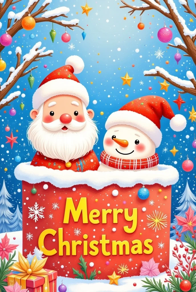 a happy santa claus in a candy cane, cute snowmen, colorful scarves, exaggerated expressions and poses, festive christmas atmosphere, snowy winter landscape, 8k, highly detailed, cinematic lighting, vibrant colors, warm color palette, photorealistic, digital art, christmas poster