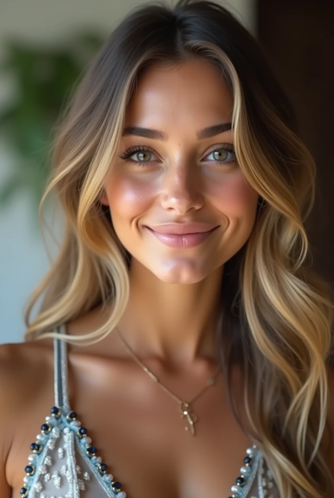le même visage, porter une nuisette sexy,cheveux blond lisse,visage très naturelle avec des taches de rousseur est quelques rides pour un effet naturelle,assise