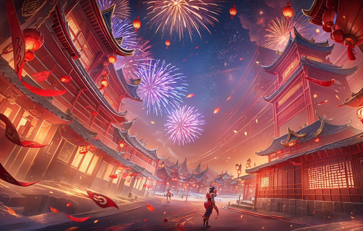 league of legends ,lunar new year ,Asian style houses, firework