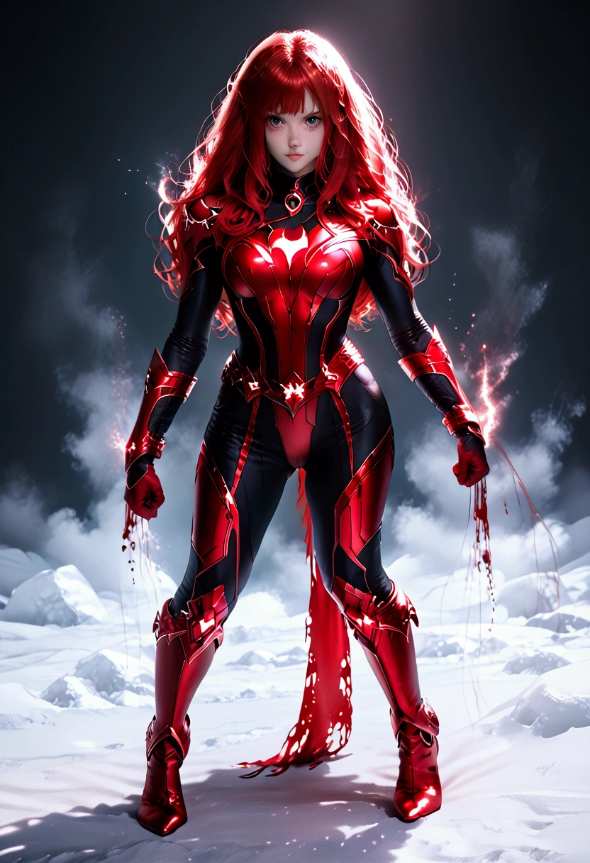 a girl with long red hair, detailed freckles, confident superhero costume, beautiful detailed eyes, standing in heroic superhero pose, full height, full body visible, 8k, best quality, ultra-detailed, realistic, photorealistic, vivid colors, professional lighting, dramatic shadows, cinematic, dynamic composition, epic fantasy