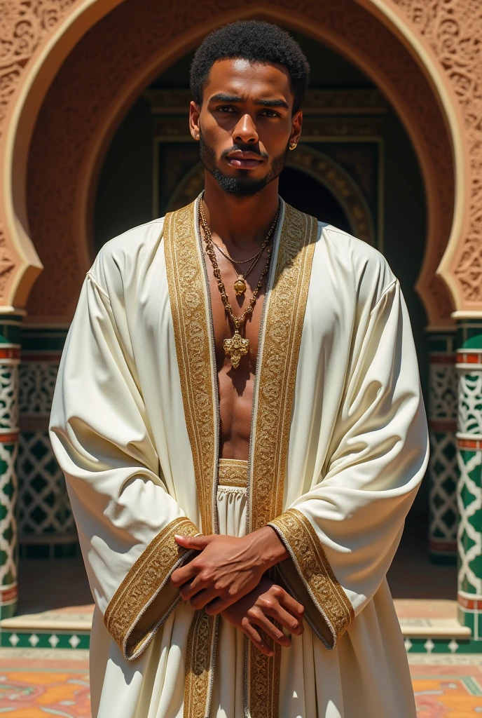 A young man with Egyptian features, to modern clothing, aux yeux vert, sexy, Seductive, seductive look, Ultra realistic photo, 8k, Skin Details, petite barbe