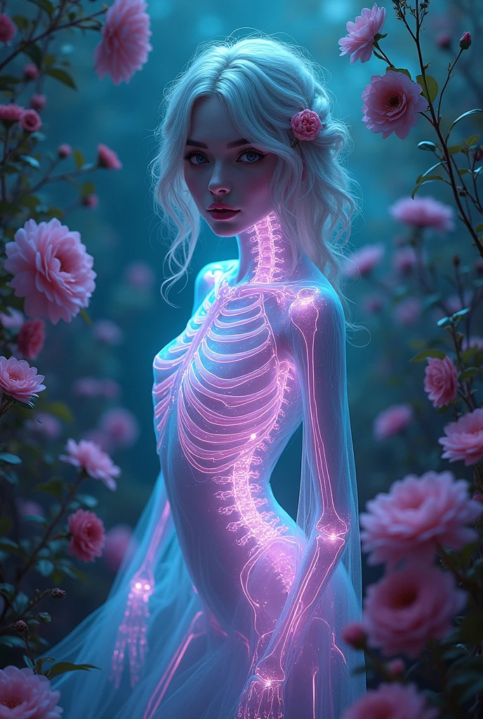 Xray of human body which holding rose in the mouth horizontally