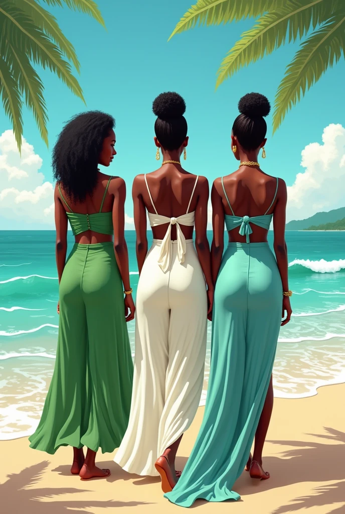 quatro mulheres negras ((cabelo afro)), corpos inteiros, ((Sexy women in bikinis)) Biomechanicals, estranho, assustador, Pesadelo, cores muito brilhantes, light particles, com luz brilhante, Mshiff, Arte do papel de parede, Papel de parede UHD