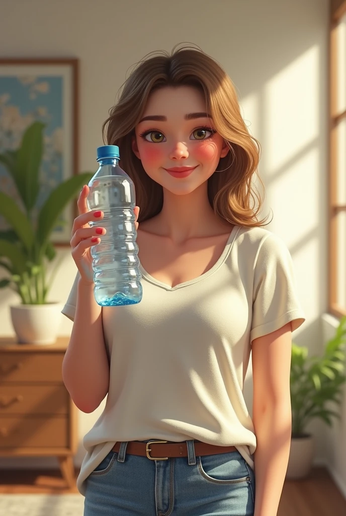 best quality, masterpiece, high_res, 1girl, hair ornament, necklace, jewelry, Beautiful face, tyndall effect, photo realistic, rim lighting, two tone lighting, (high detailed skin:1.2), 8k uhd, dslr, soft lighting, high quality, volumetric lighting, candid, Photograph, high resolution, 4k, 8k, Bokeh, medium breasts, absurdres, light brown hair color, view of the body from head to knees, blue eyes color, pink color dress,
