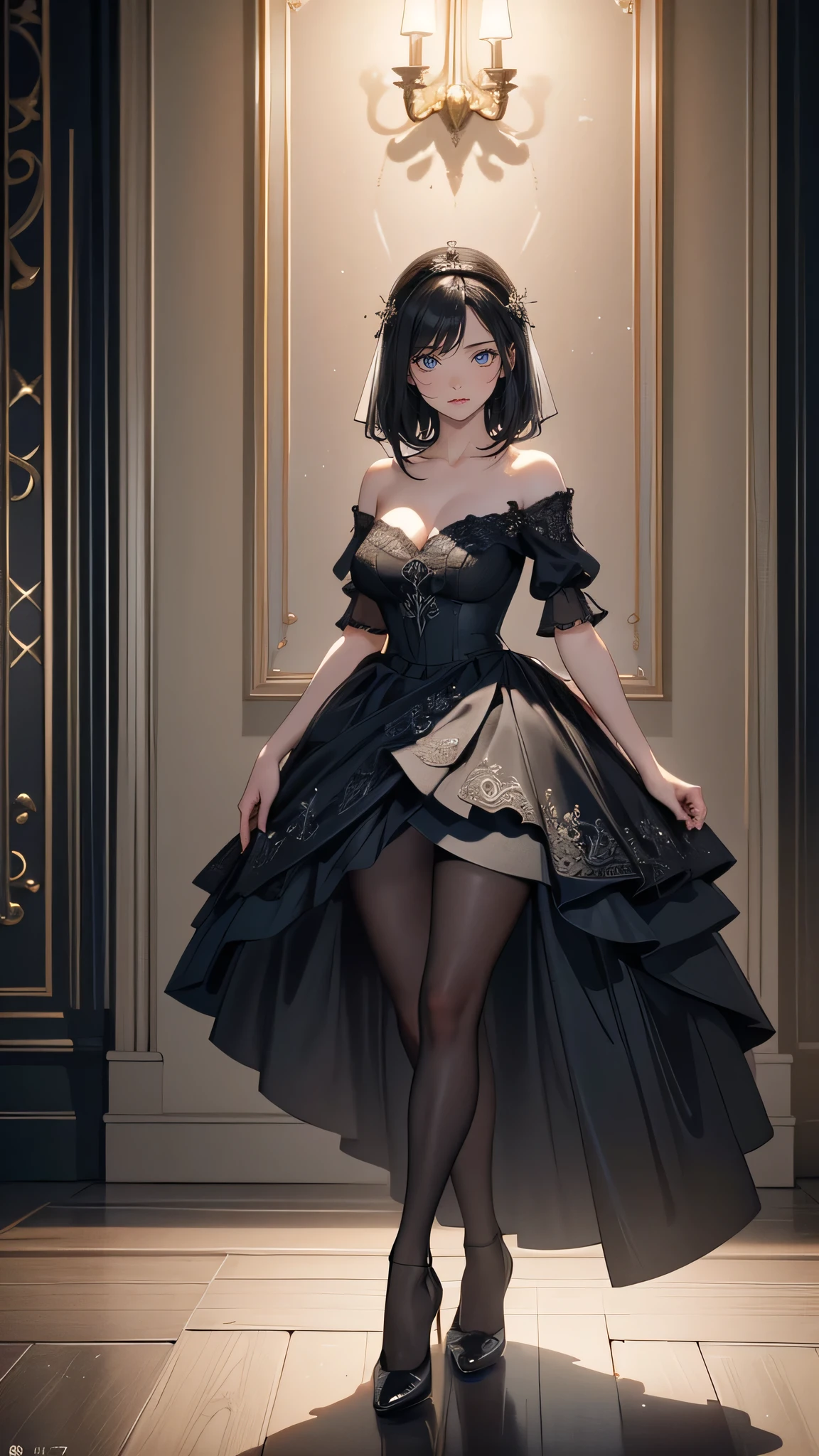 Full body, (random porn pose),(Highest image quality,(8k),ultra-realistic,best quality, Short black hair, high quality, high definition, high quality texture,high detail, beautiful detailed,fine detailed,extremely detailed cg,detailed texture,a realistic representation of the face,masterpiece,Sense of presence), Black wedding dress, wedding room, wedding building