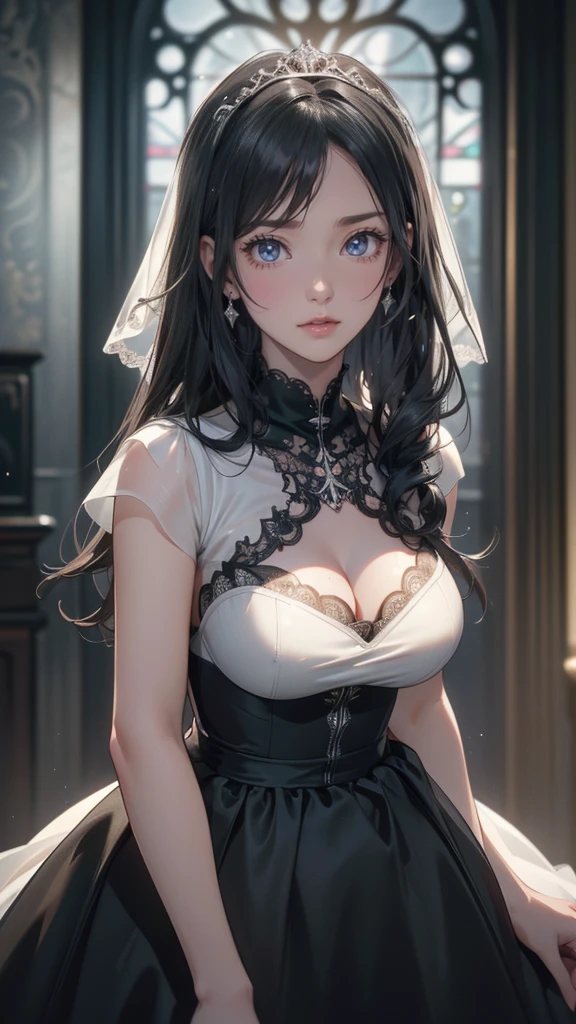 Full body, (random porn pose),(Highest image quality,(8k),ultra-realistic,best quality, Short black hair, high quality, high definition, high quality texture,high detail, beautiful detailed,fine detailed,extremely detailed cg,detailed texture,a realistic representation of the face,masterpiece,Sense of presence), Black wedding dress, wedding room, wedding building