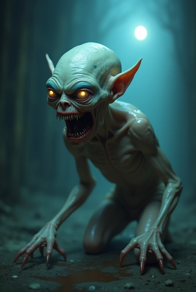 gollum with a face of desire looking to the side, neon colors