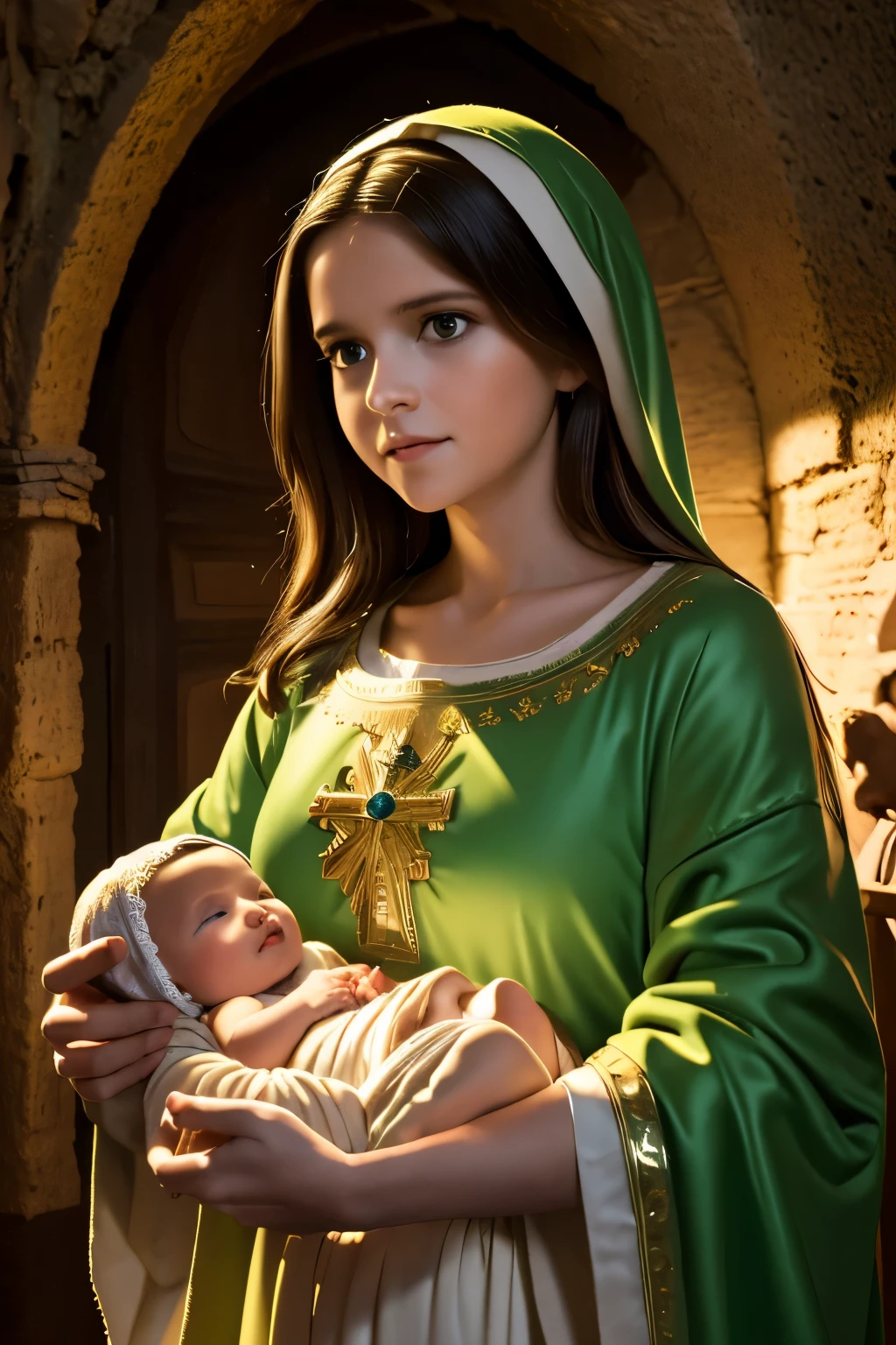 SFW, A newborn baby Jesus, Virgin Mary, Saint Joseph, angels, shepherds, animals, humble cave, glowing light, religious, joyful, solemn, masterpiece, photorealistic, cinematic lighting, warm color palette, dramatic shadows, highly detailed, seamless composition, sacred atmosphere, ultra-detailed, 8k, best quality, ferfect hands, perfect finger, sarafed painting of a nativity scene with a manger and a woman, by Gerald van Honthorst, gerard van honthorst, the birth, with infant jesus, by Cristofano Allori, by Jan Baptist Weenix, by Joris van der Haagen, by Jacob van Campen, by Johann Liss, biblical art lighting