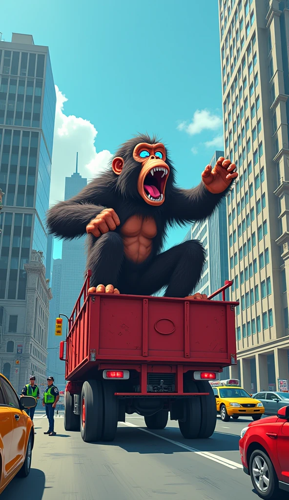 A muscular male trucker gorilla standing on the side of the road sensually wearing an unbuttoned sleeveless shirt showing his torso and a cap, without pants showing his ??????????, at daytime, whole body, big body, ???? body, sweaty, well detailed, ultra detailed, whole body, big body, ????