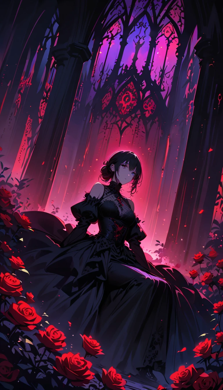 Dark and mysterious,night,Medium shot,Depth of Field,Blood Rain,A gothic anime girl,Holding the Death Scythe,An extraordinary Gothic artistic masterpiece,full-body shot,heavily clouded,unforgettably beautiful,Ethereal moonshine,Eerie Shadows,Strong contrast,Creepy,Artistic masterpiece,Detailed texture,dark palette,Disturbing atmosphere,Impressive artistry,Fine details,Gothic architecture,Dramatic Lighting,Os tons vibrantes de vermelho,an ominous,Strange symbols,Surreal elements