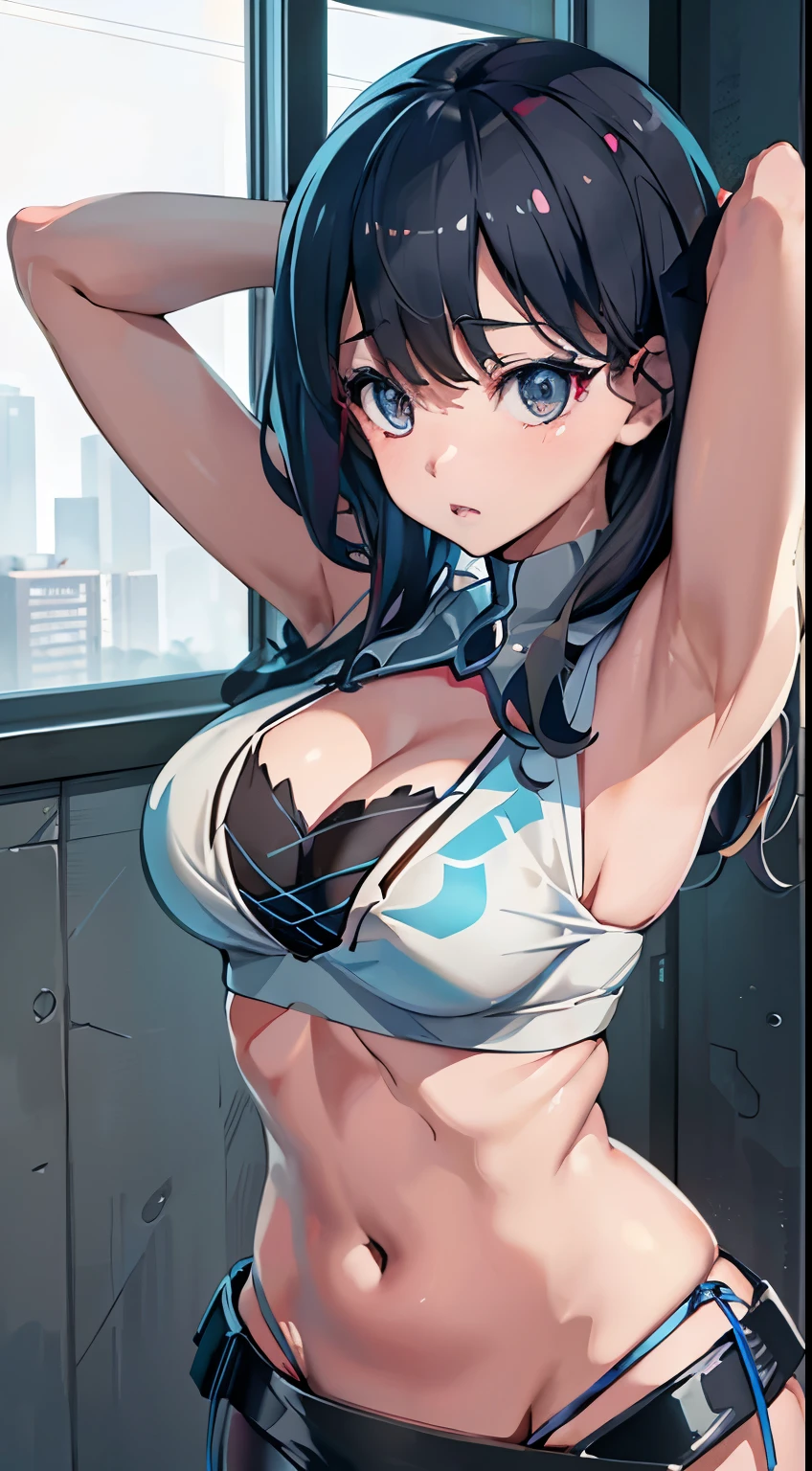   Busty anime girl posing in front of a window, (( Shirt open wide and arms outstretched )),((No.)), (( shyly look away)), (( upper body)), (Focus on the person )), ((Perfect means)),  Seductive Anime Girls ,  Best Anime 4K Konachan Wallpaper ,  Perfect gray haired girl ,   Charming Anime Girl , 4k anime wallpaper, 4K Manga Wallpaper,  Detailed Digital Anime Art ,   anime best girl  ,  beautiful anime girls,  cyberpunk,  detailed anime artwork ,  Beautiful and Attractive Anime Women 