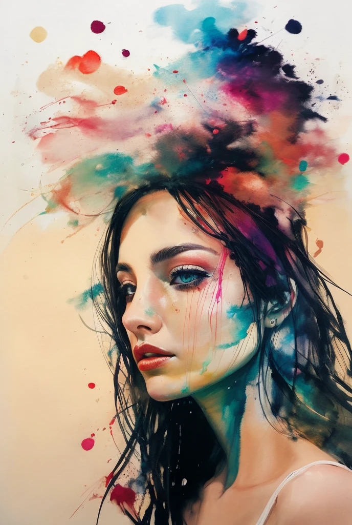 woman with agnes cecile, glowing design, pastel colors, ink drops, autumn lights  