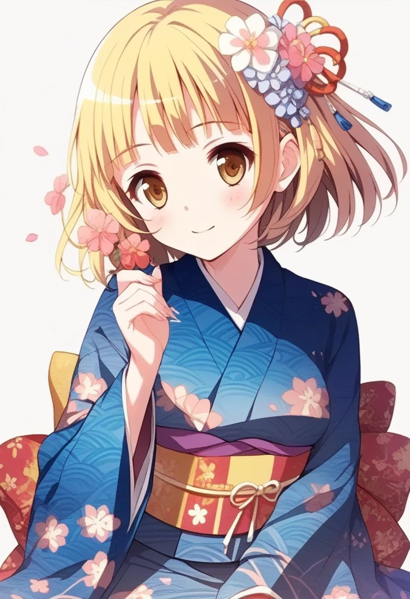 1girl, solo, yuki mio, chibidol style, kimono, simple background