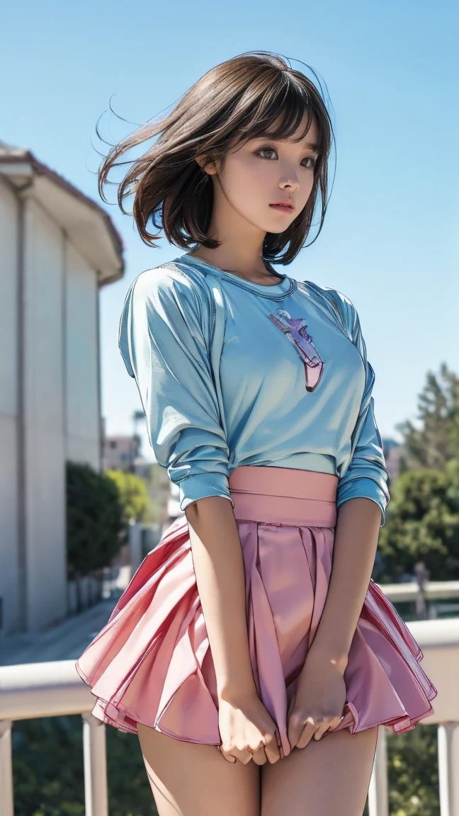 realistic pictures、real image、best image quality、Japanese、1 girl, Sayla Mass, elegant,spread legs,white pantiesーを見せる, table top, Complex,超ミニskirt、white panties、 realistic, highest quality, absurd, high facial detail, perfect eyes, 18-year-old, cowboy shot, , Bright colors, white uniform, skirt
