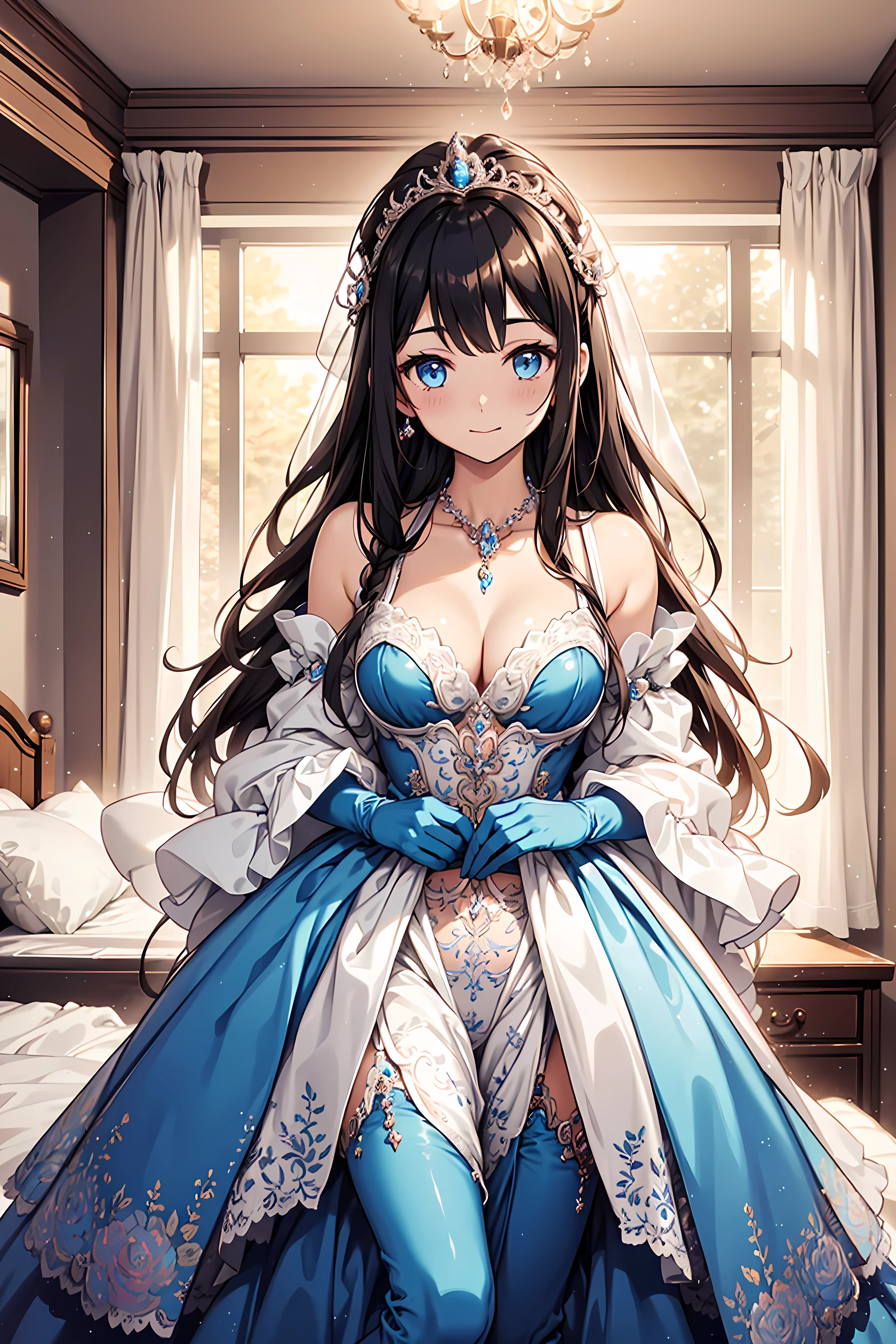jeune fille en culotte en dentelle, on voit les formes de son sexe sous sa culotte mouillée, elle est brune elle a les cheveux long, avec les yeux bleu, elle est très fine, sa poitrine est très fine et , elle a de jolies hanches et les épaules nues, elle pose de manière sur d'elle, le dos bien cambré, elle est allongée sur un lit, dans une jolie chambre de fille bien éclairée.