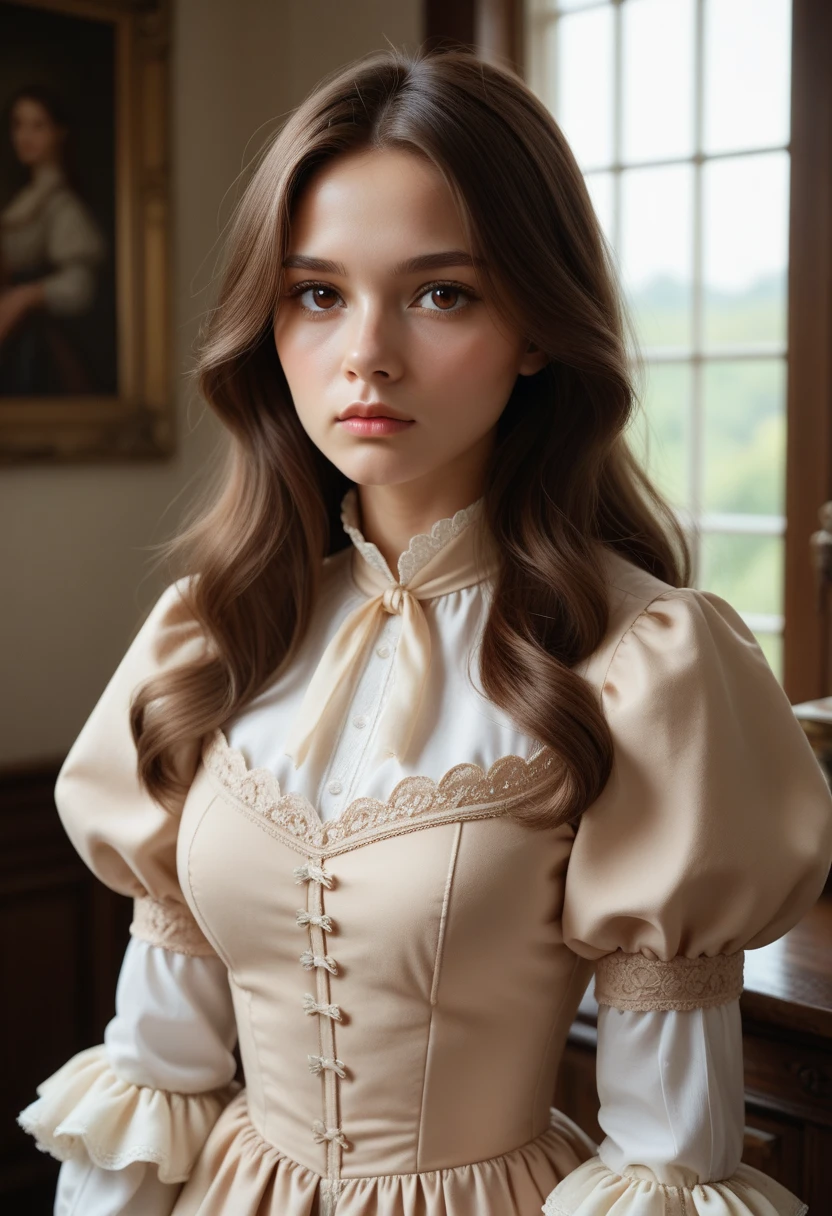 Woman with brown hair and hazel eyes, turned into a porcelain doll wearing a victorian dress.
<lora:harajukuDolls_v10:0.8>,, 16k, UHD, HDR10, 16K, ((Masterpiece)) , Absurdres