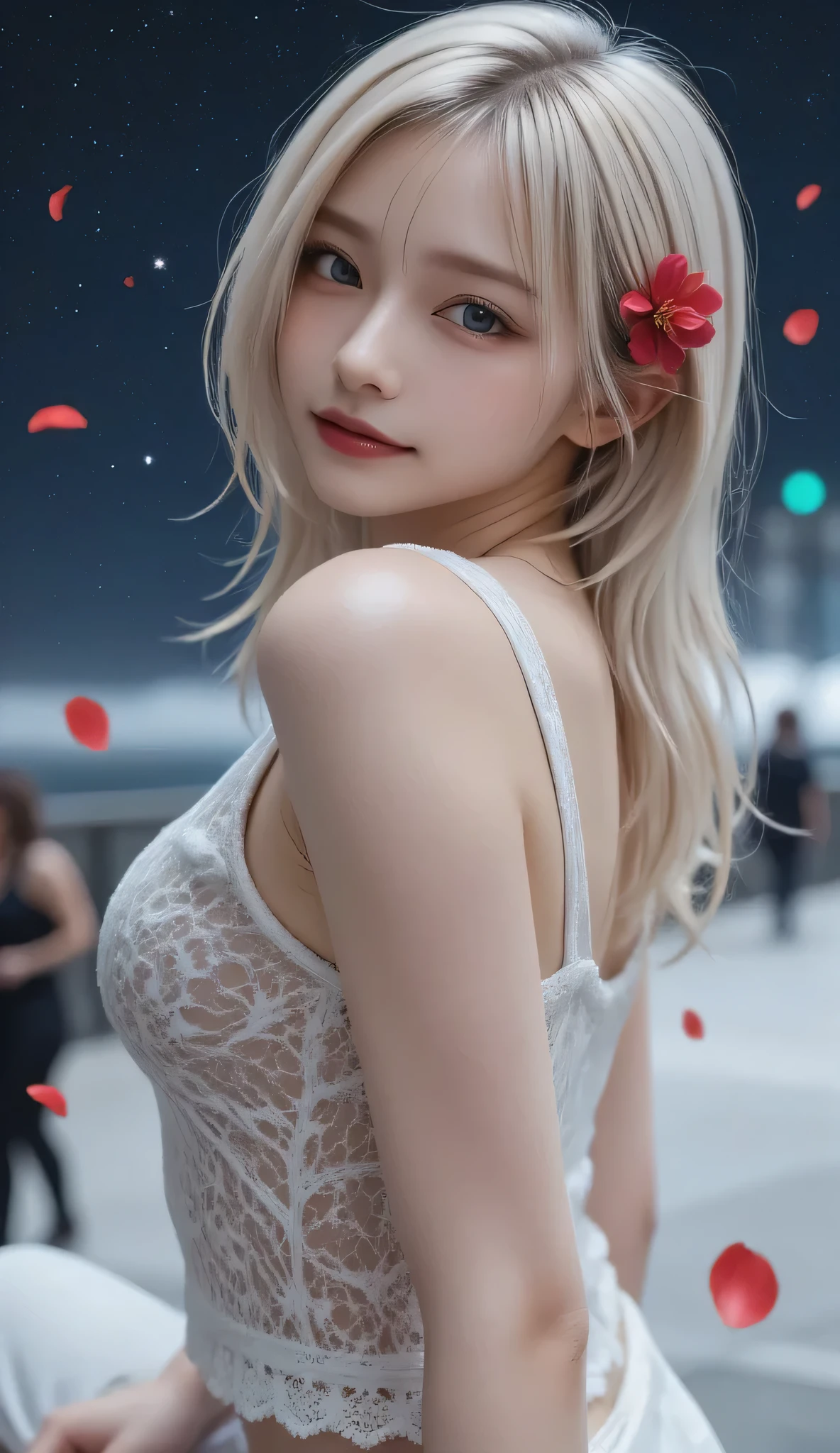 highest quality、8k Masterpiece、超A high resolution、(Photorealistic:1.3)、RAW Photos、1 girl、Silvery white hair、Glowing Skin、1. Super-beautiful Cyberpunk Soldiers、((Ultra-Realistic Details))、Portrait、Global Illumination、Shadow、Octane Rendering、8k、Super sharp、Beautiful breasts、Metal、Cold colors、、Very intricate details、Realistic Light、CGSoation Trend、Beautiful Eyes、Shining Eyes、To the camera、Neon Details、45Old Aunt、Very Short Hair、Too beautiful face、Intelligence、Obscene、Sexy、Moe、Red beautiful sexy long dress、whole body、Fantasy、sorrow