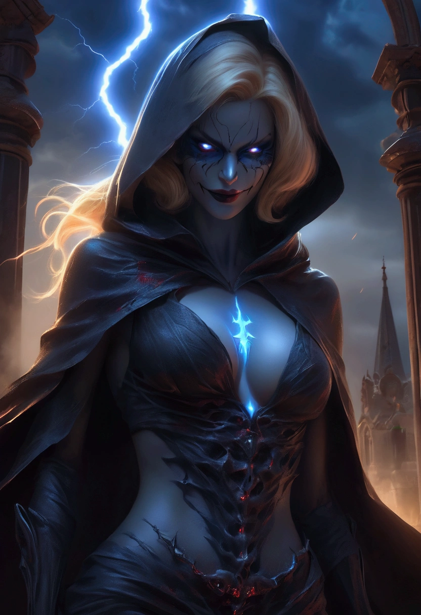 1girl, detailed, masterpiece,HDR, detailed sharp, best quality,
solo,
comic style, lineart,
looking at viewer,
dynamic pose, magic,
night, castle,
large breasts,
Midna_Dg, red eyes, colored sclera, yellow sclera, makeup,
blue skin,colored skin, orange hair,front ponytail,
midair,
hair ornament, hood, cloak, single leg pantyhose, barefoot,
full body,
<lora:Midna_DG_v01-000003:0.70>