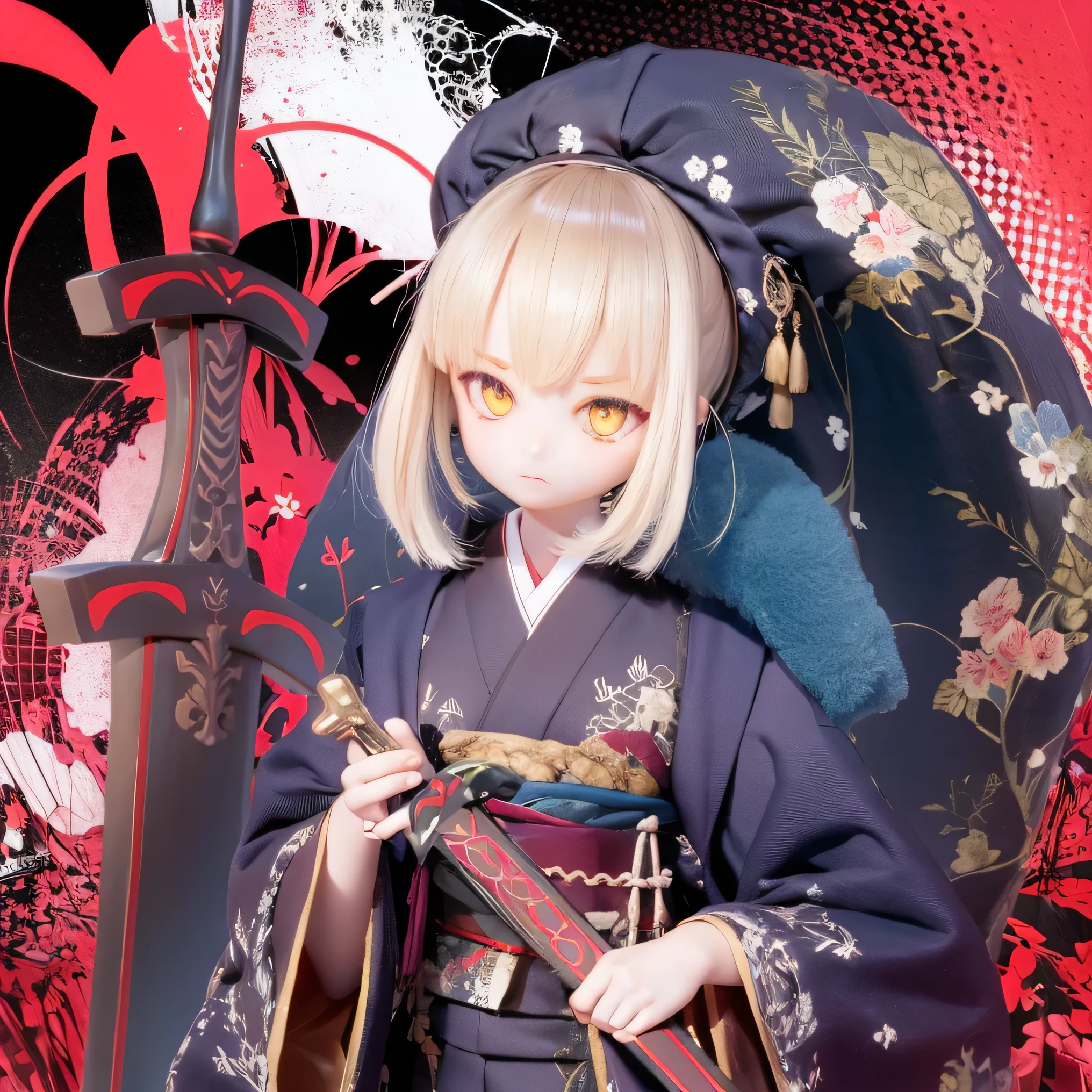   top quality,            Expressive Eyes        ,        Face Perfect Destiny Saber Contrapost Kimono(((((Wear a sword          ))))))