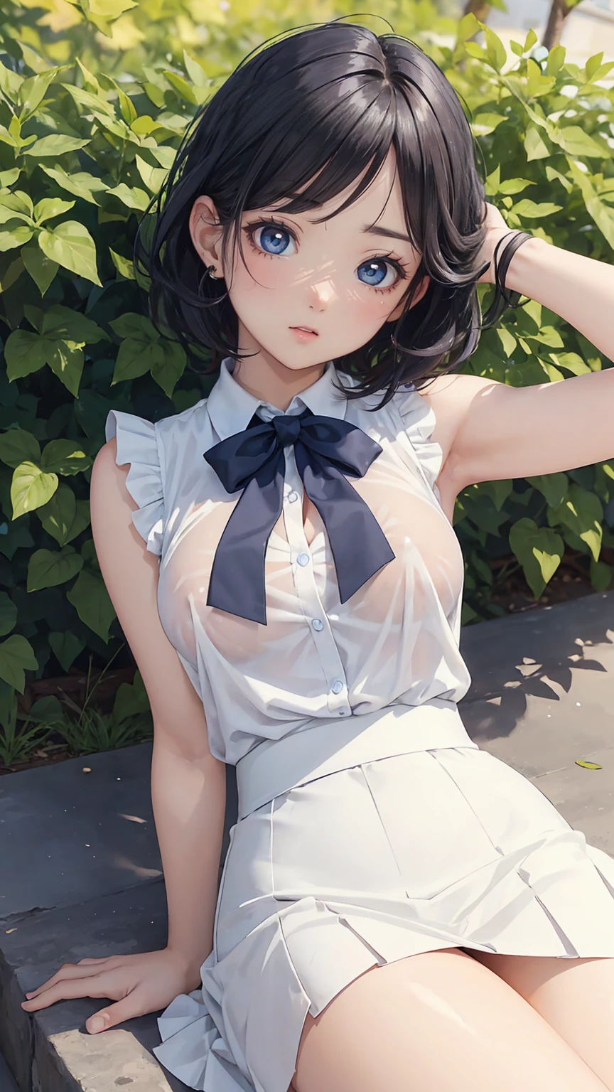 best quality,masterpiece,1girl,solo,(((NSFW))),(((9years old))),japanese girl,an extremely cute and beautiful girl,highly detailed beautiful face and eyes,petit,cute face,lovely face,baby face,shy smile,show teeth,black hair,medium long hair,Hairless pussy,flat chest,skinny,slender,(((wearing a wet transparent white mini lolita dress))),(((sitting in a flower garden))),she is looking at the viewer,her hands fingering herself,open her legs,pull off her clothes,(undress:1.1),(no panties:1.1),(Spread legs:1.1),(no bra:1.1), from the front
