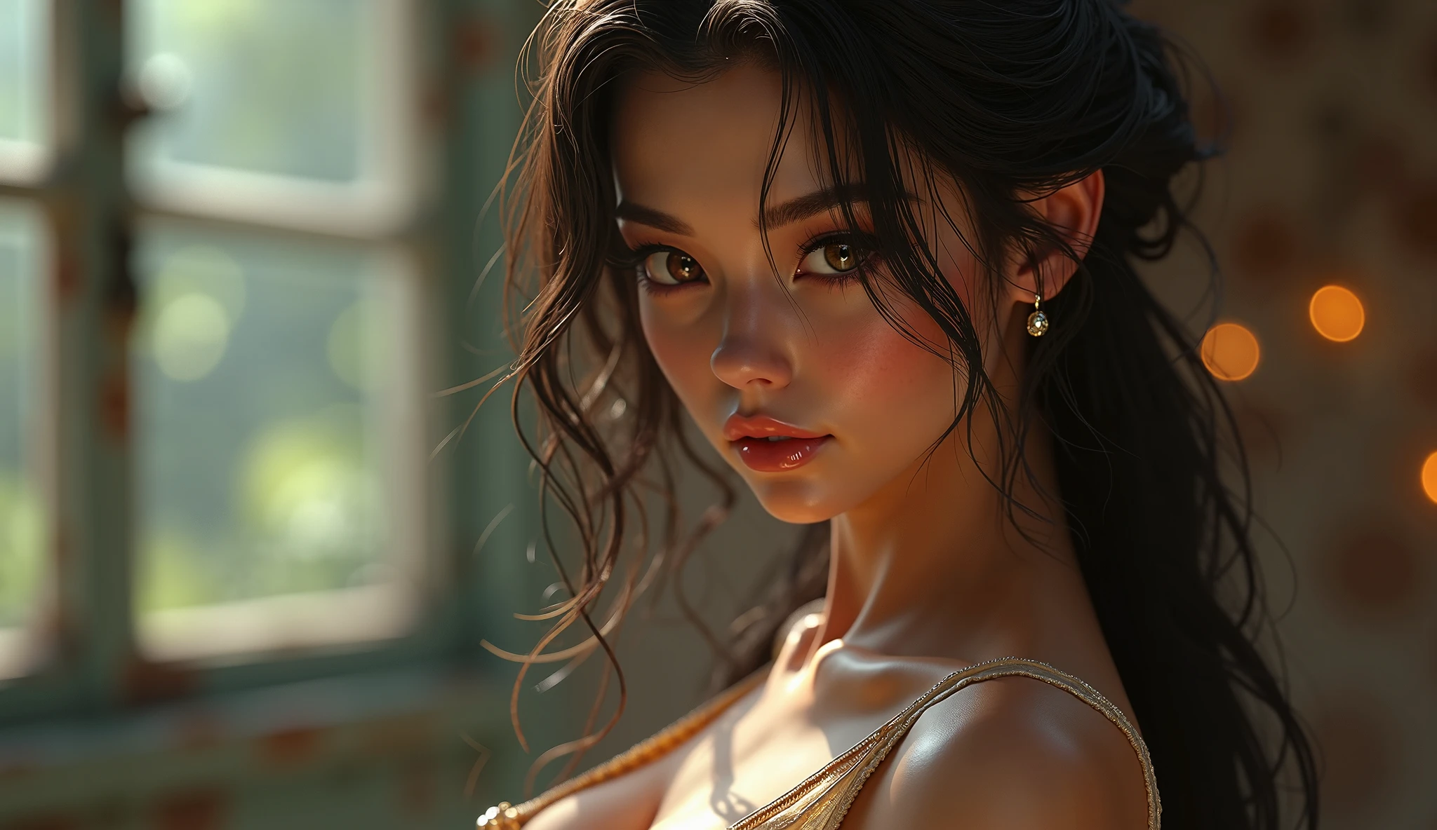 Best quality, masterpiece, ultra high res, (photorealistic:1.4), raw photo, 1girl, offshoulder, in the dark, deep shadow, low key, cold light