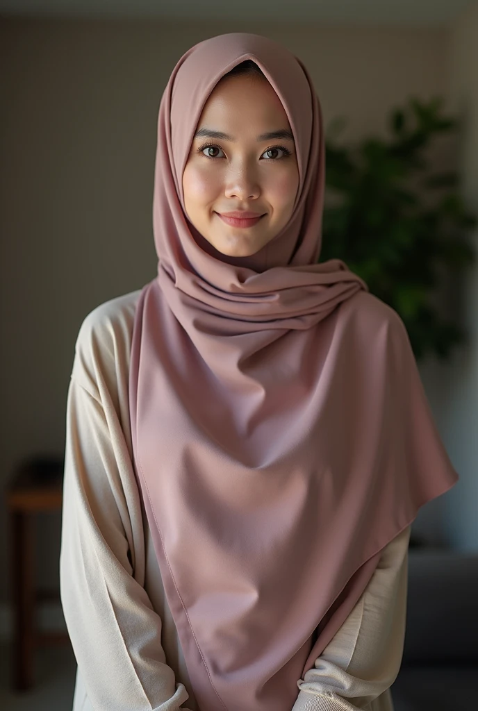 RAW, Best quality, high resolution, masterpiece: 1.3), beautiful Malay woman in hijab,Masterpiece, perfect slim fit body, Huge breast,big gorgeous eyes, Soft smile,thick thighs, a close up of a woman in a white dress and a white scarf, jacked white, wearing white attire, wearing beautiful clothes, beautiful design, hijab, in crimson pink, very beautiful enga style, beautiful masterpiece, fine details. wearing gorgeous clothing, dominating white color, crimson themed , (Delicate turtleneck) , necklace, shairband, afternoon walk, City garden, Excellent lighting, Bright colors, Clean lines