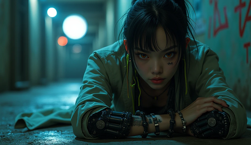 ((best quality)), ((masterpiece)), (detailed), mesmerizing and alluring female mechanic covered in grease,Confident smile，Look into the camera，(Dirty and rugged charm:1.2), (tough and confident demeanor:1.1), (mechanical expertise:1.3), disheveled hair, smudged face with a playful smirk, stained overalls clinging to her curves, (gritty tools of the trade:1.2), cluttered repair shop, scattered car parts, (authentic automotive ambiance:1.2), (intense gaze:1.1), gripping a wrench in her dirty hands, 8k resolution,looking at another, looking away,( tattoo:1.2), masterpiece, best quality,Photorealistic, ultra-high resolution, photographic light