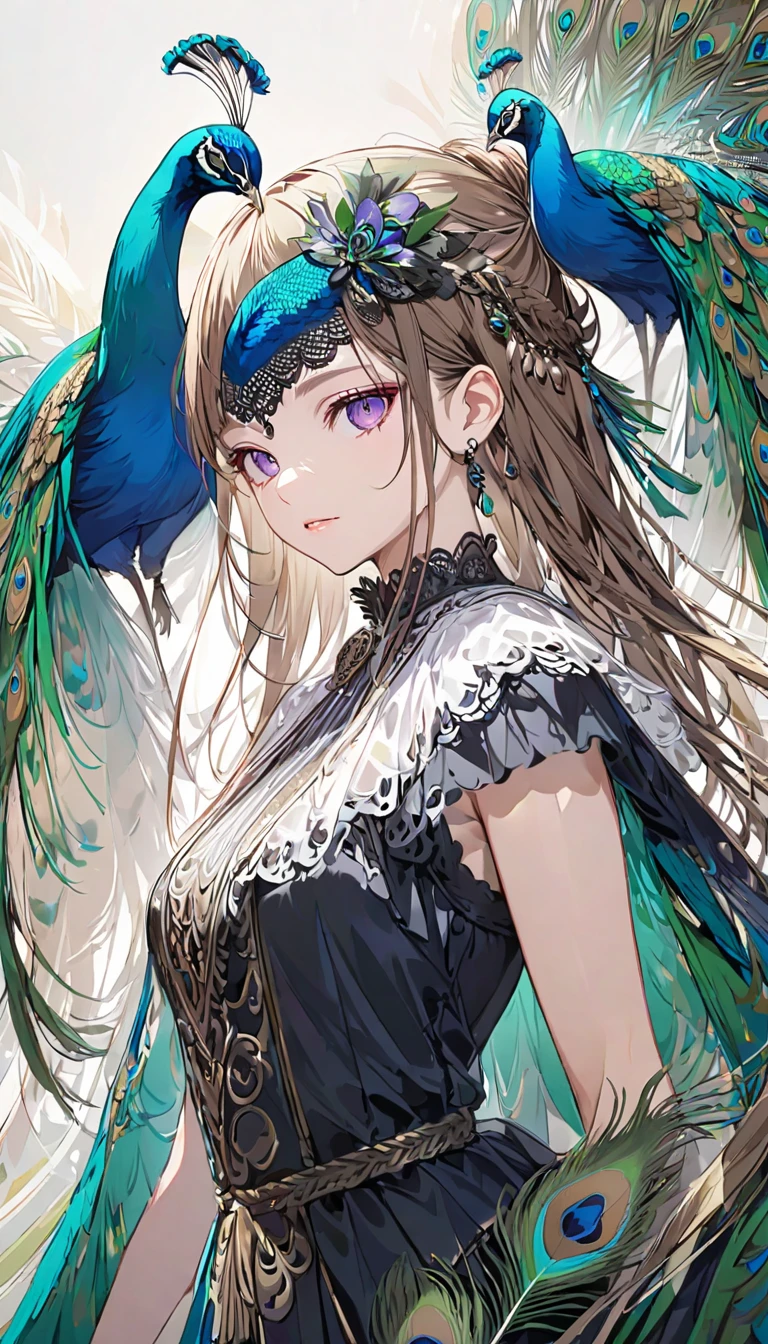 Girl with peacock feathers