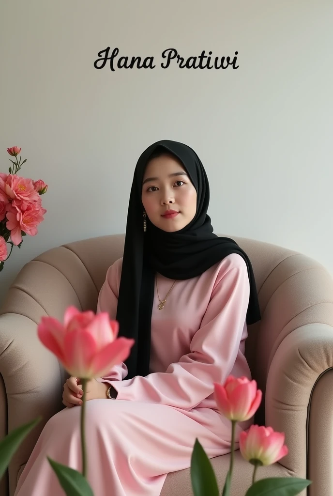 muslim woman in pink dress sitting on orange couch with orange couch, inspired by Nazmi Ziya Guran, faridah malik, inspired by Ni Yuanlu, inspired by Fathi Hassan, inspired by Shaddy Safadi, malaysian, hijab, inspired by Naza, inspired by Basuki Abdullah, inspired by Maryam Hashemi, zenra taliyah