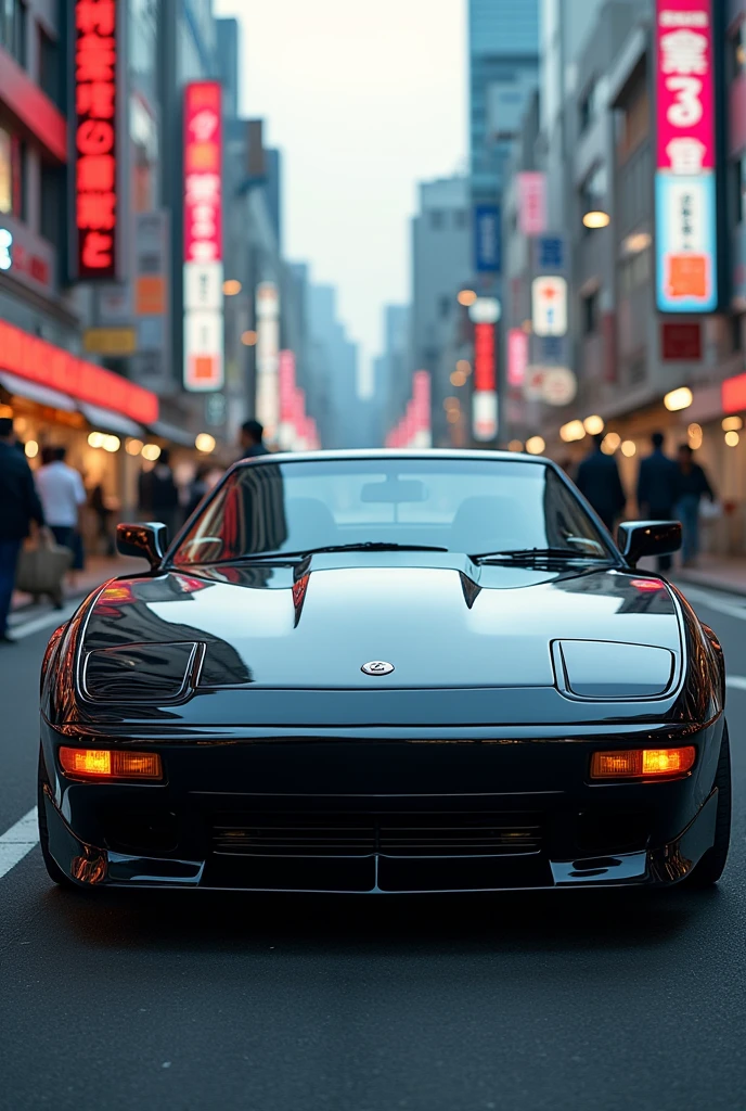 A Lamborghini Miura driving in a rainy night in a street of golden gai in Kabuchiko district of Tokyo