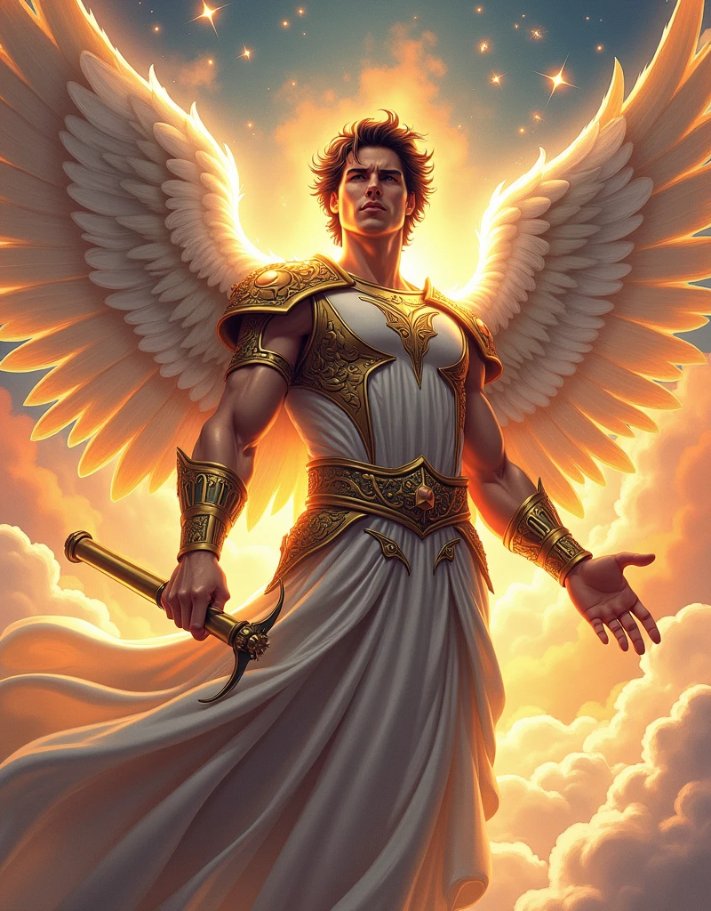  Archangel Michael, The patron of justice and love, Model Tom Cruise,  anime style , 