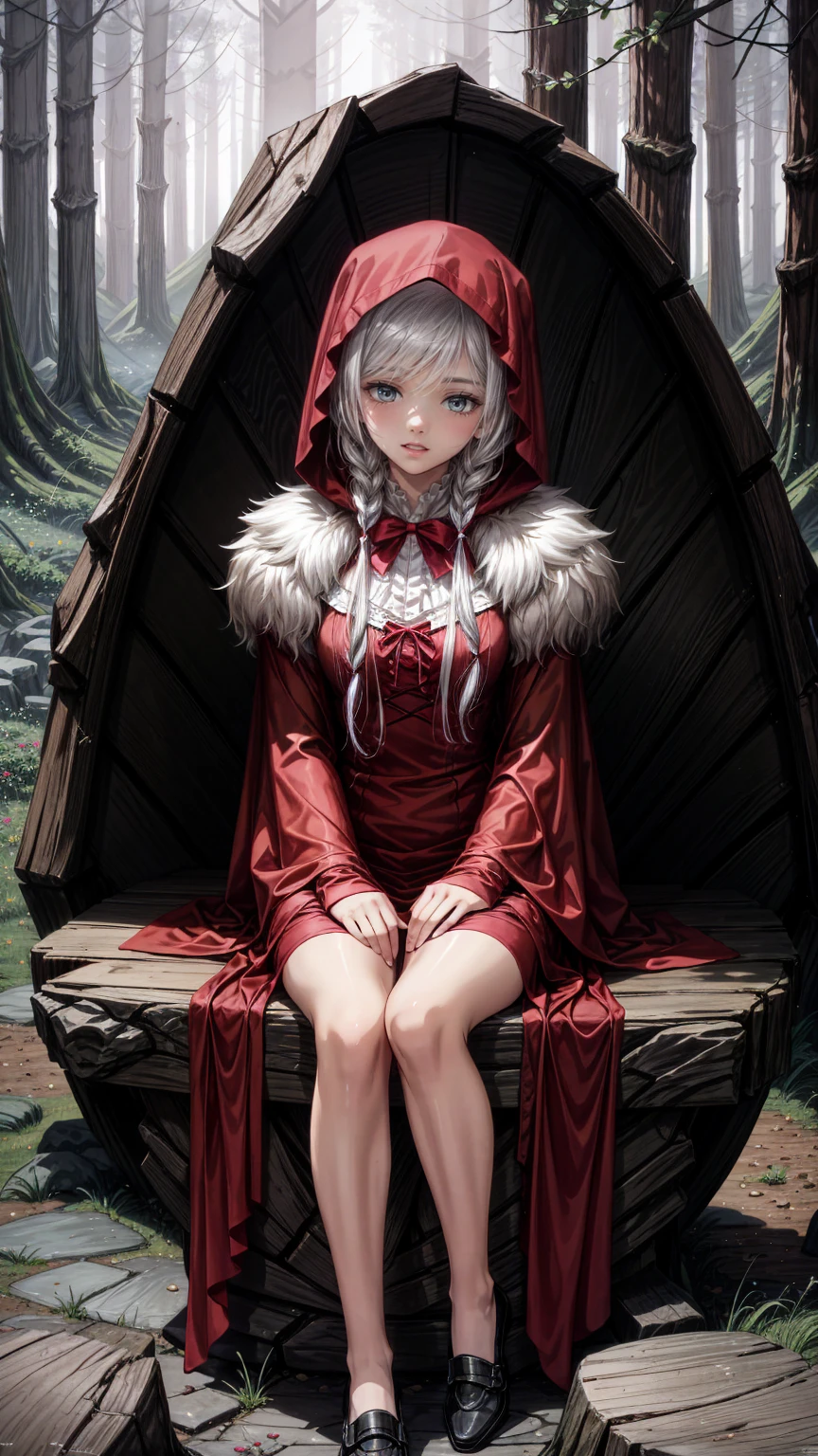 top quality,  top quality ,  High Definition , An exceptional masterpiece, perfect artwork,  There are paid benefits  , anime girl in  Little Red Riding Hood sitting on rock in forest, Anime picture by Shi Tao ,  pixib,  Fantasy Art ,  black and white pictures in a red dress ,  Little Red Riding Hood,  wearing a beautiful red cloak , little  Little Red Riding Hood, thief  Little Red Riding Hood,  beautiful anime style art, High quality anime art, High quality anime artstyle, at  pixib,  Monochrome ,