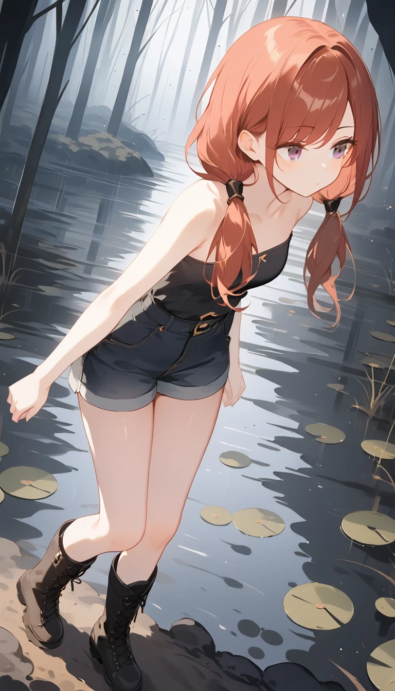 female,Round Face,Solitary,sports,Relax,Red hair,Big wavy hairstyle,elegant,whole body,(Open your legs),(((Exposing thighs))),full,Transparent openwork,Deep V Suspenders,((White skirt)),stocking,leggings,(Brushstrokes,Impressionism,painting,Rich scenery),Disheveled,Chest contour,(((Wet clothing))),(((Ultra-thin clothing))),((Flesh outline)),Grinning