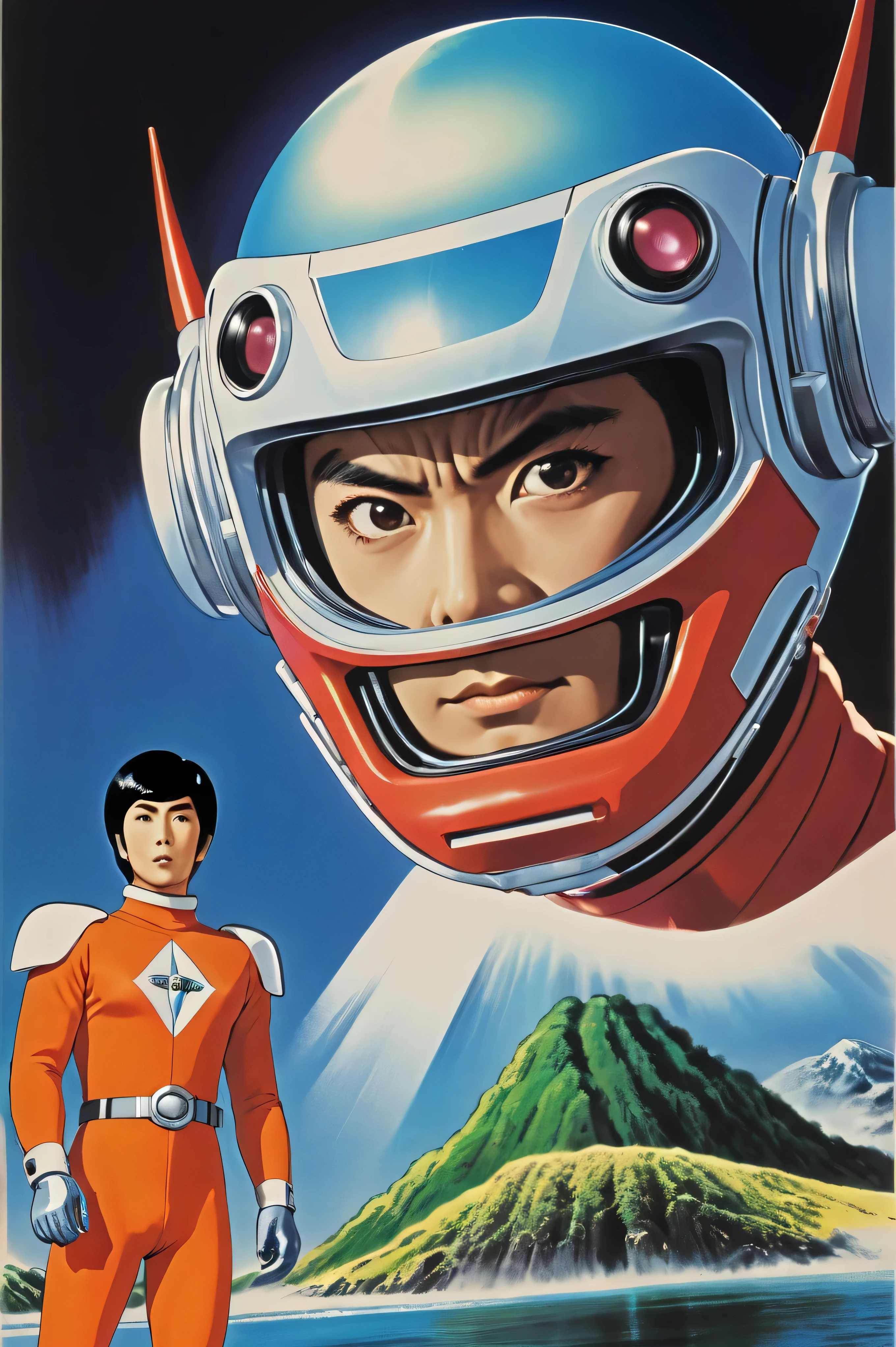Manga characters, 1970's comic art , 1970's Japanese TV show monster, detailed Digital Paint, bright color, dynamic composition , Dramatic lighting, vintage aesthetics , ( top quality,4K,8k, high definition ,masterpiece:1.2), {{more}} ,( realistic ,photo realistic ,photo- realistic :1.37), Extremely Detailed Eyes and Faces , has long eyelashes, Beautifully Drawn , dynamic composition ,Dramatic lighting, bright color, retro anime style poster 、 retro futuristic ,1960s anime , 1970's Japanese TV , Tsuburaya Productions , there is a picture of a book with a cartoon of a man and a monster, japanese comic book, manga 1980, by Akira Toriyama, 1980 manga, ultraman, by Urakusai Nagahide, manga 1 9 9 0, manga 1990, by Kanzan Shimomura, by Shinoda Toko , SFX transformation hero , Manga art, Digital Paint