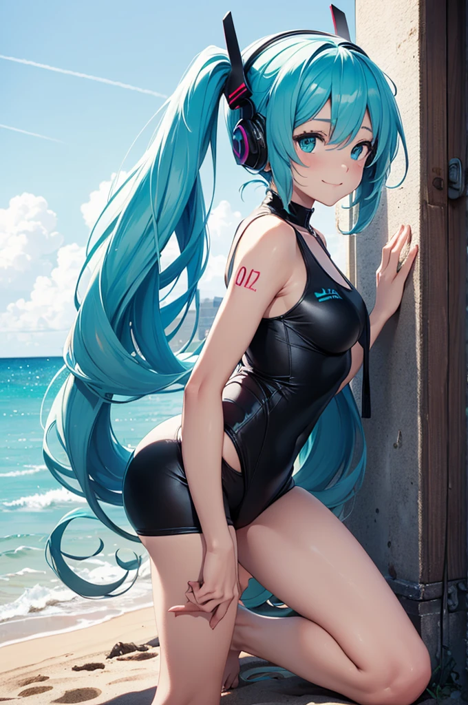 miku hatsune,Beautiful breasts,wet suit,Diving,snorkel,bottom of the ocean(Sand)