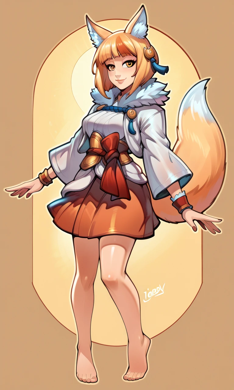 score_9, score_8_up, score_7_up, source_anime, 1girl, selkie, fox ears, fox tail, hair ornament, happy, full body, portrait, closed mouth,barefoot,reiq art style