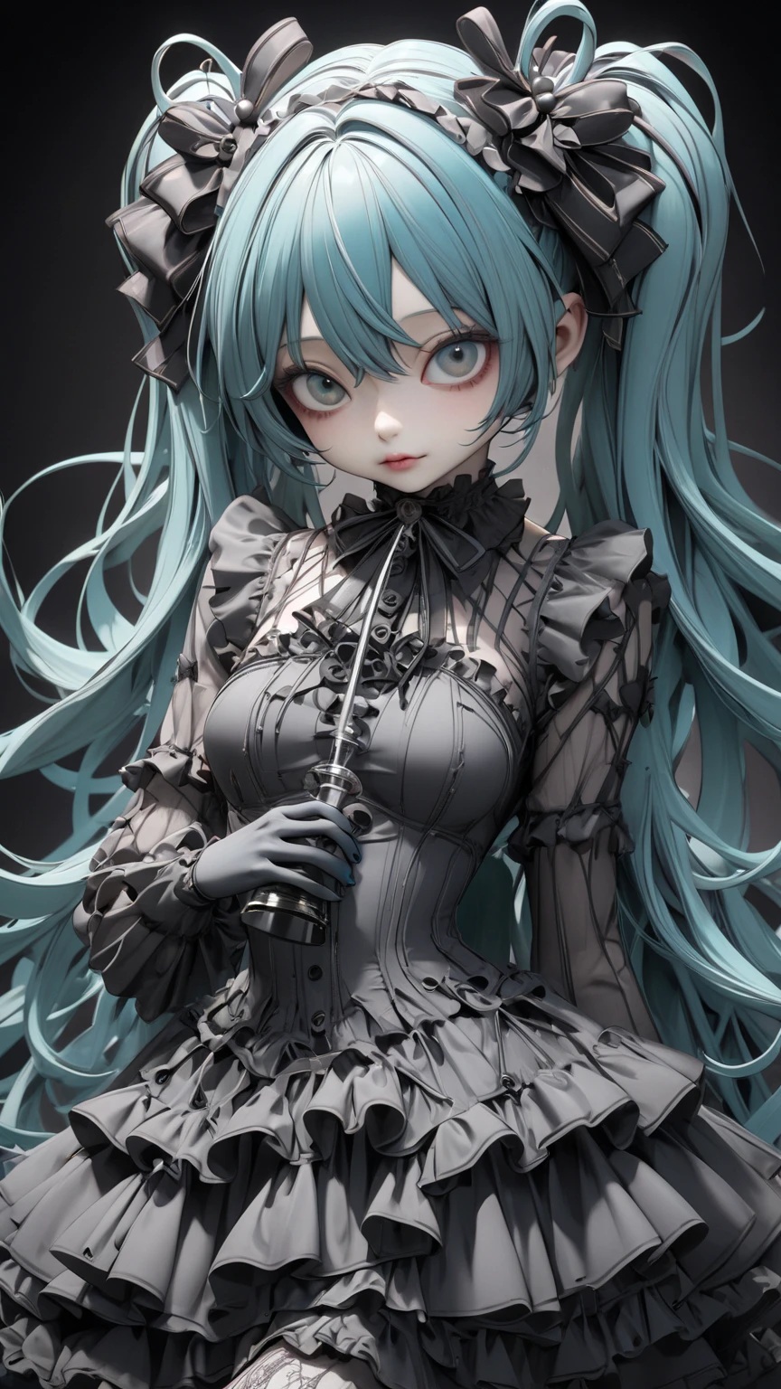 Theresa Frost, vampire, cyan blue hair, fangs, black cloack, a girl kid, anime