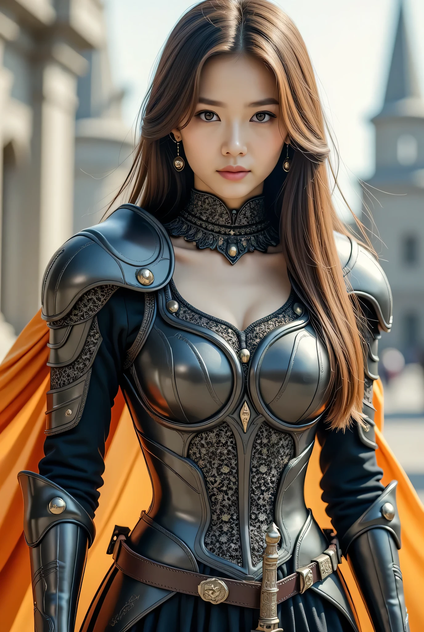 (8k, top quality, masterpiece), ( realistic , photo realistic : 1.37), super detailed , One Girl , { Phoenix Knight }, , Big Bouncing Breasts , Extremely delicate depiction , Miniature paint , Intricately patterned chain armor combining realistic and fantastic elements , correct skeleton, Wear Intricate Patterned Chain Armor , Braided Embellished Chain Armor , Hold a decorated sword 、Like a dream,Super realistic mixed fantasy world , combination of realistic and fantastic elements ( Swirling Fire Cloak :1)、 staring at the camera 、 Bask in the Moonlight