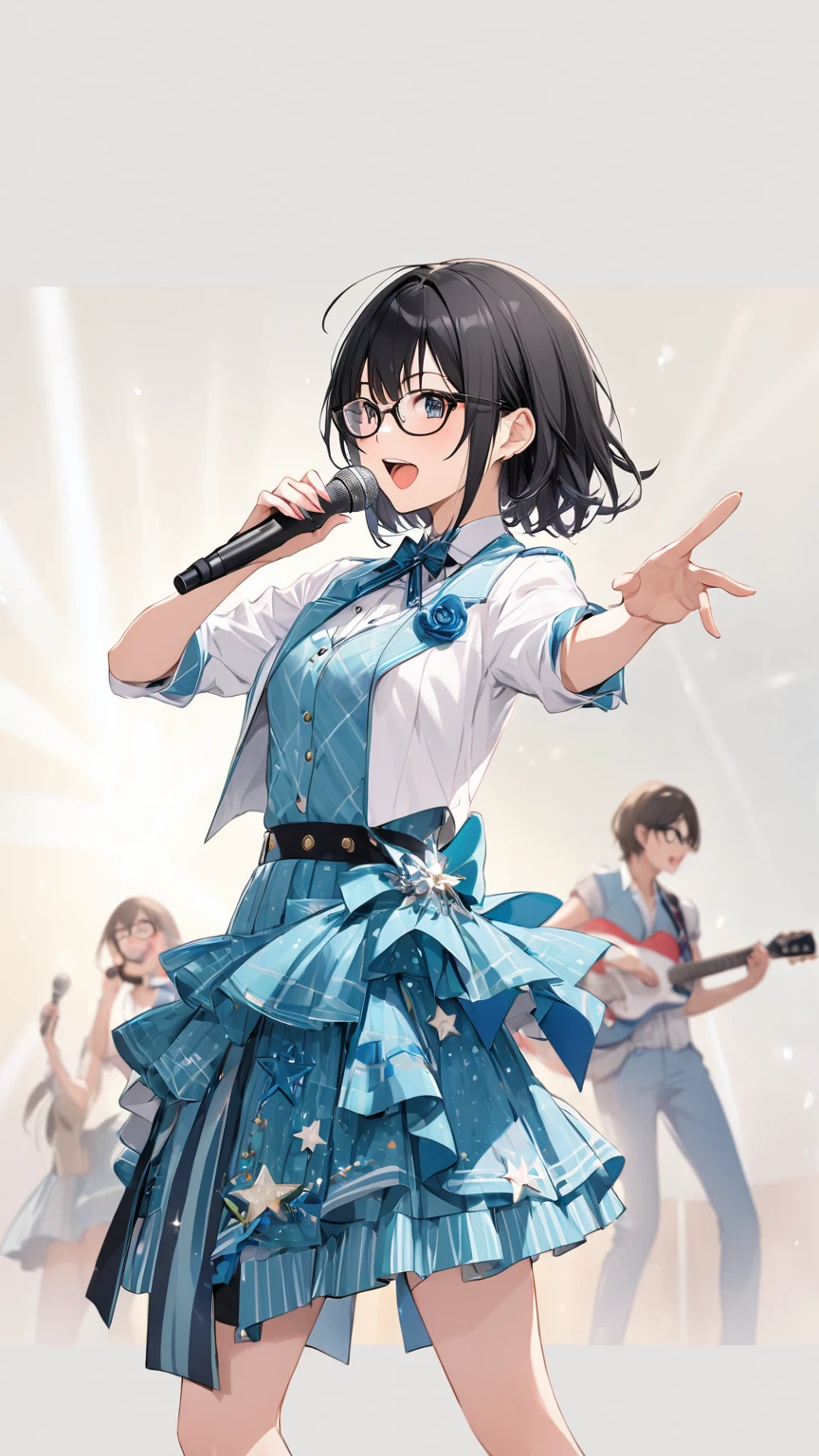 Black hair, glasses, idol, idol performing on stage