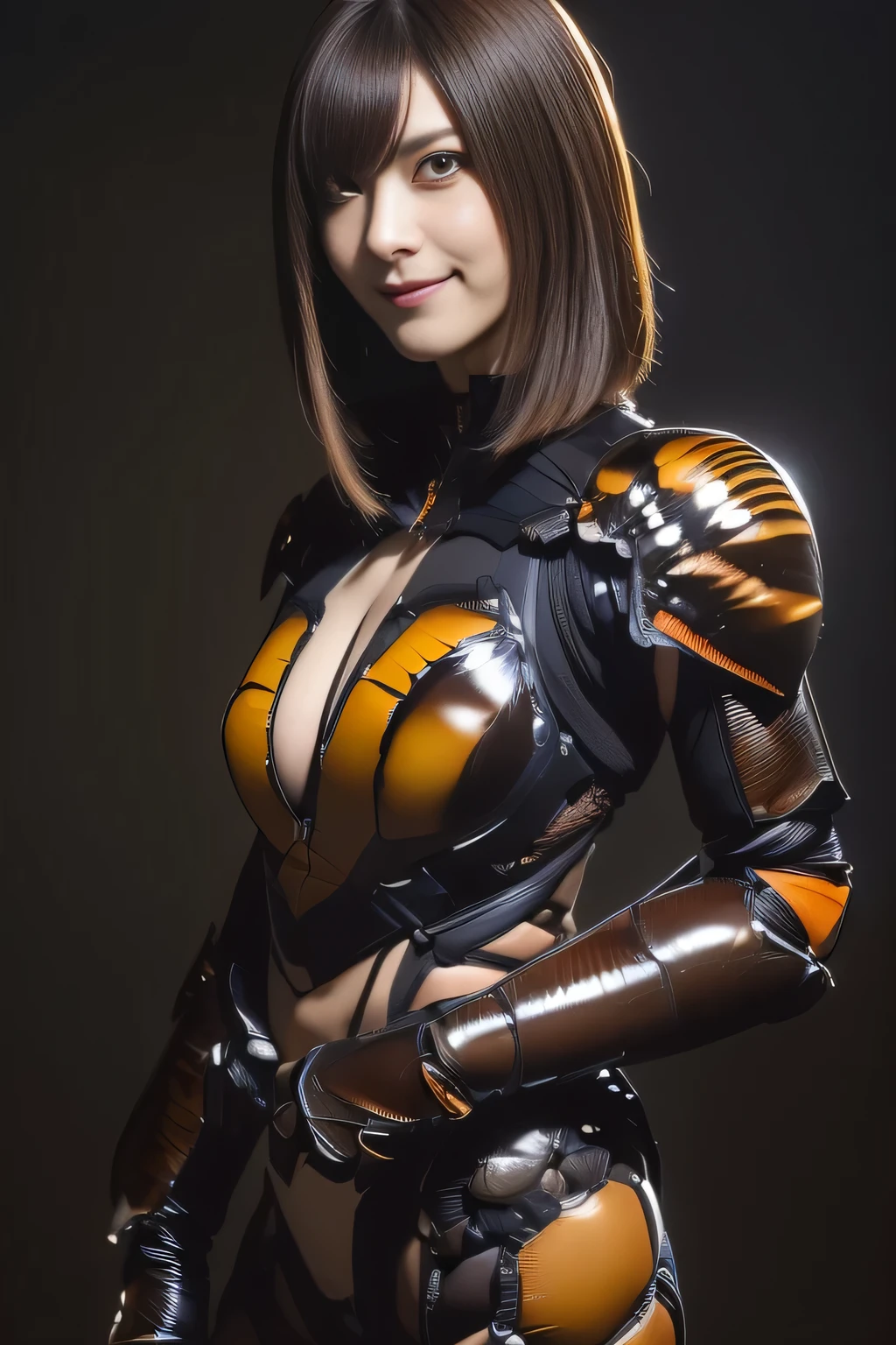 (High resolution,masterpiece,highest quality,Very detailed CG, anime, official art:1.4), realistic, photograph, amazing detail, everything is complicated, shiny and glossy,Amazing number of layers, 8K wallpaper, 3D, sketch, cute, figure,( alone:1.4), perfect female proportions,villain's daughter, (Fusion of dark brown cockroach and lady:1.4), (brown cockroach woman:1.2), (brown cockroach woman:1.2), (Fusion:1.2), (alone:1.4), (evil smile:1.2), muscular, abs, (Cockroach brown exoskeleton bio insect suit:1.4), (Cockroach brown exoskeleton bio insect armor:1.2), (brown transparent cockroach feathers:1.4), (Antennae of brown cockroaches:1.3),