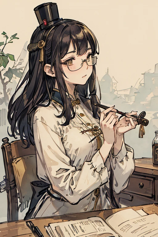 (( top quality )), ((傑 top quality 、masterpiece、High sensitivity、 High Definition 、 detailed description 、 Delicate Faces )),Slender woman、Glasses、Christmas Style、 steampunk from the side、