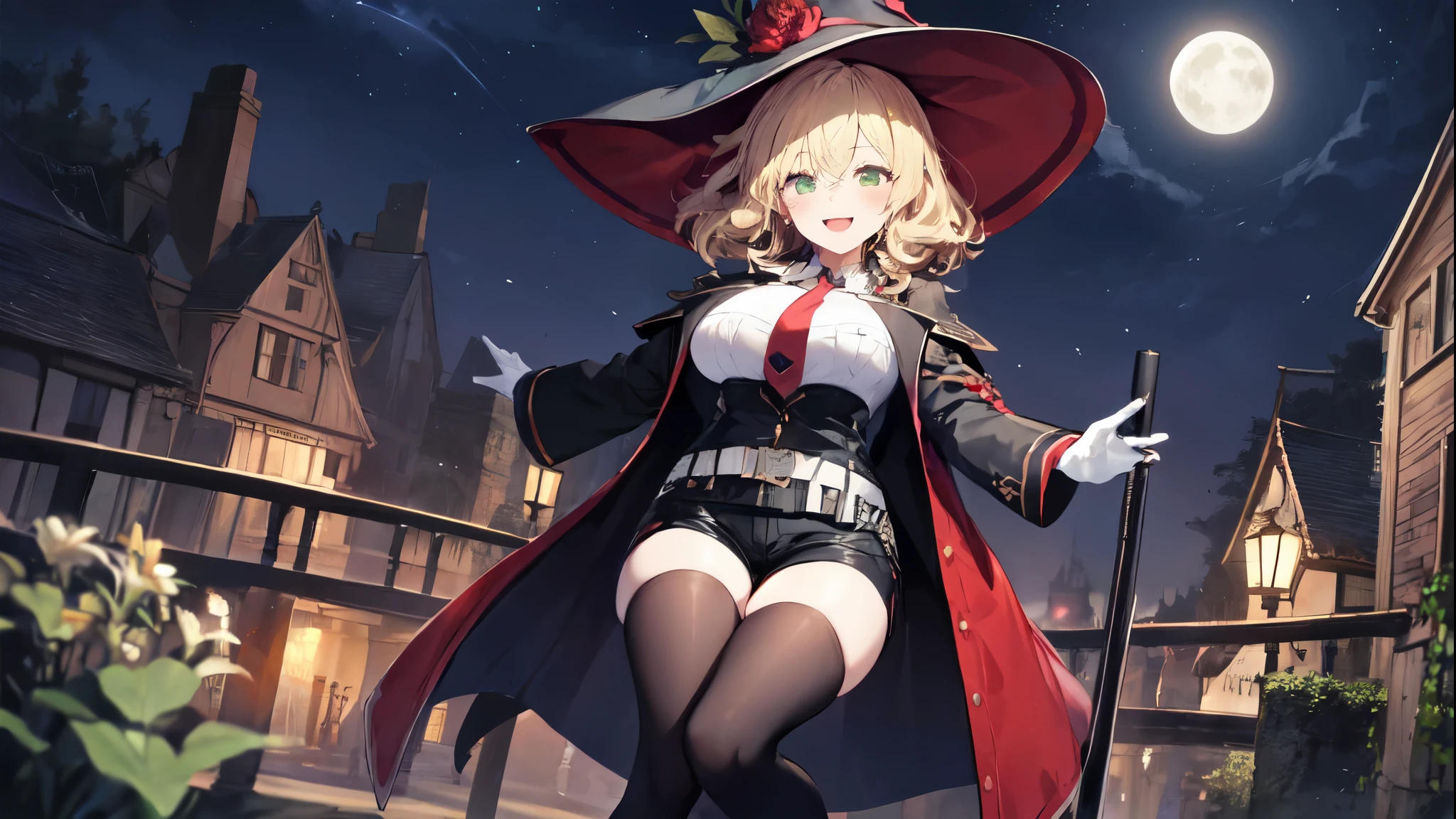(Masterpiece artwork: 1.3), (top-quality: 1.2), Grande plano de one rapariga bonita, Ultra-detailed illustration, Ultra-high quality, high qualiy, top-quality, members, Fingers, beautiful and slender girl, one, Eyes red, leather witch cosplay, little devil, bob cut, black stocking, deer hat, illuminated kinematics