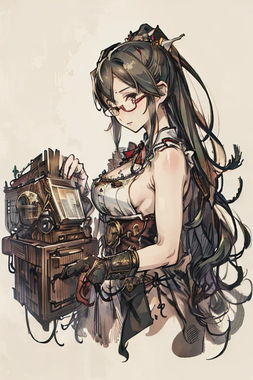 (( top quality )), ((傑 top quality 、masterpiece、High sensitivity、 High Definition 、 detailed description 、 Delicate Faces )),Slender woman、Glasses、Santa Claus style、 steampunk from the side、
